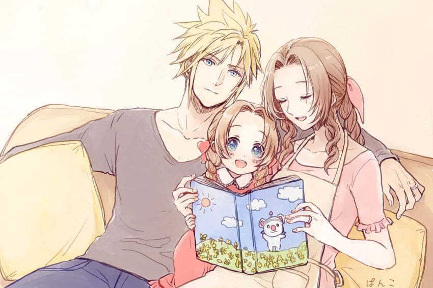 cloud strife and aerith gainsborough (final fantasy and 2 more) drawn by ancotsubu