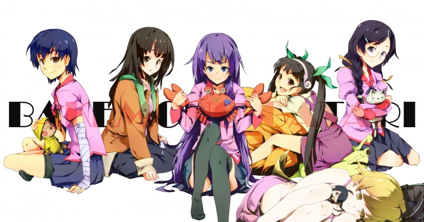 oshino shinobu, senjougahara hitagi, hanekawa tsubasa, sengoku nadeko, hachikuji mayoi, and 2 more (monogatari and 2 more) drawn by relog