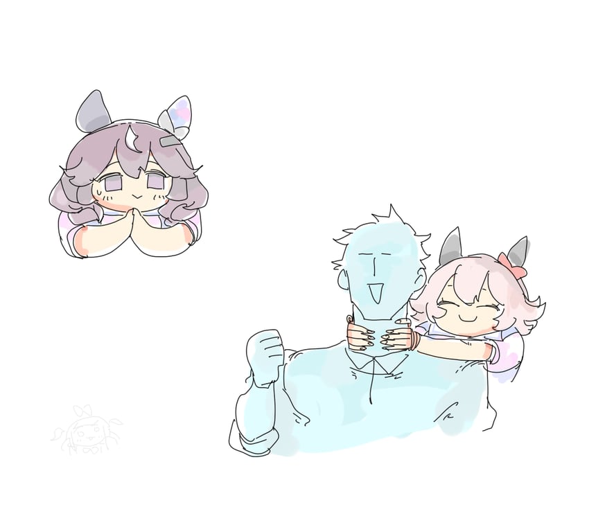 trainer, curren chan, and curren bouquetd'or (umamusume) drawn by oshaka_(haguki)