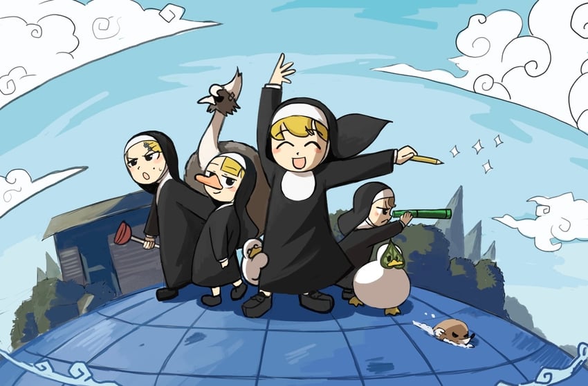 clumsy nun, froggy nun, spicy nun, and strict nun (the legend of zelda and 2 more) drawn by diva_(hyxpk)