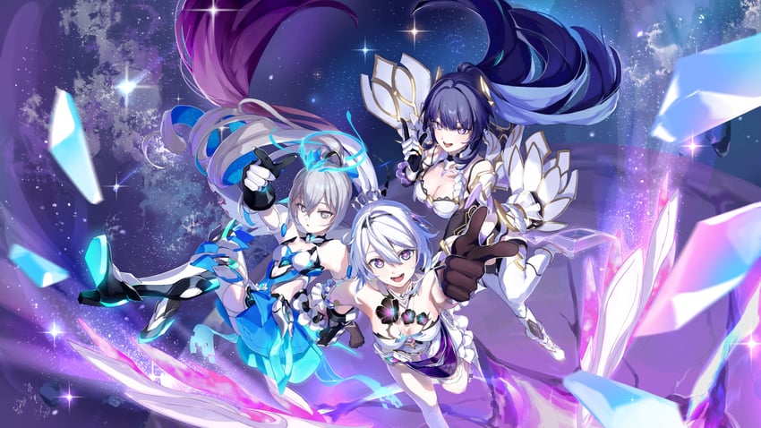 kiana kaslana, raiden mei, and bronya zaychik (honkai and 1 more) drawn by roena