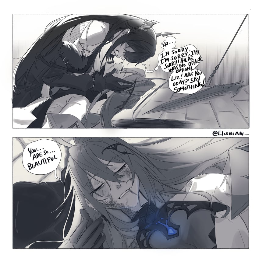 nerissa ravencroft and elizabeth rose bloodflame (hololive and 1 more) drawn by elisbian