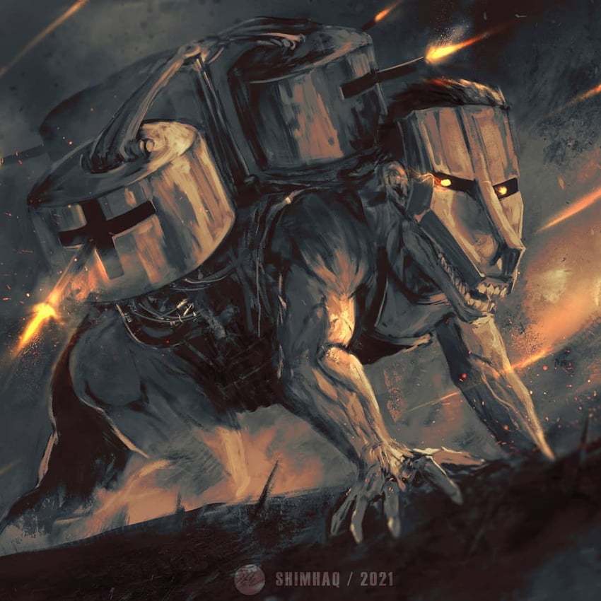 titan and cart titan (shingeki no kyojin) drawn by shimhaq