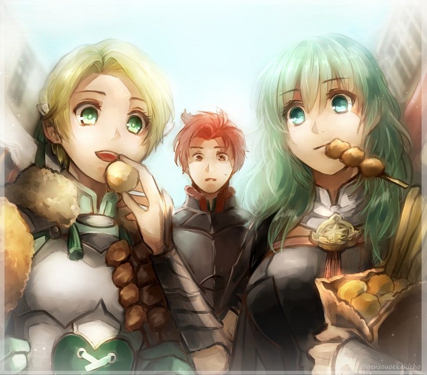 ingrid brandl galatea, female byleth, and sylvain jose gautier (fire emblem and 1 more) drawn by gensouoekakicho