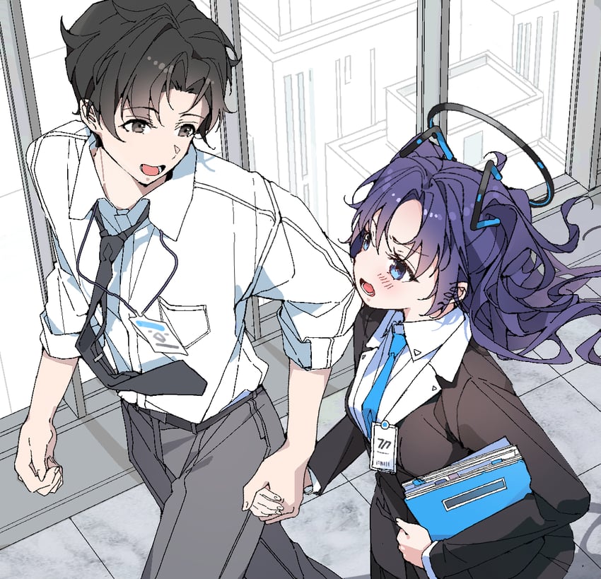 sensei and yuuka (blue archive and 1 more) drawn by patch_oxxo