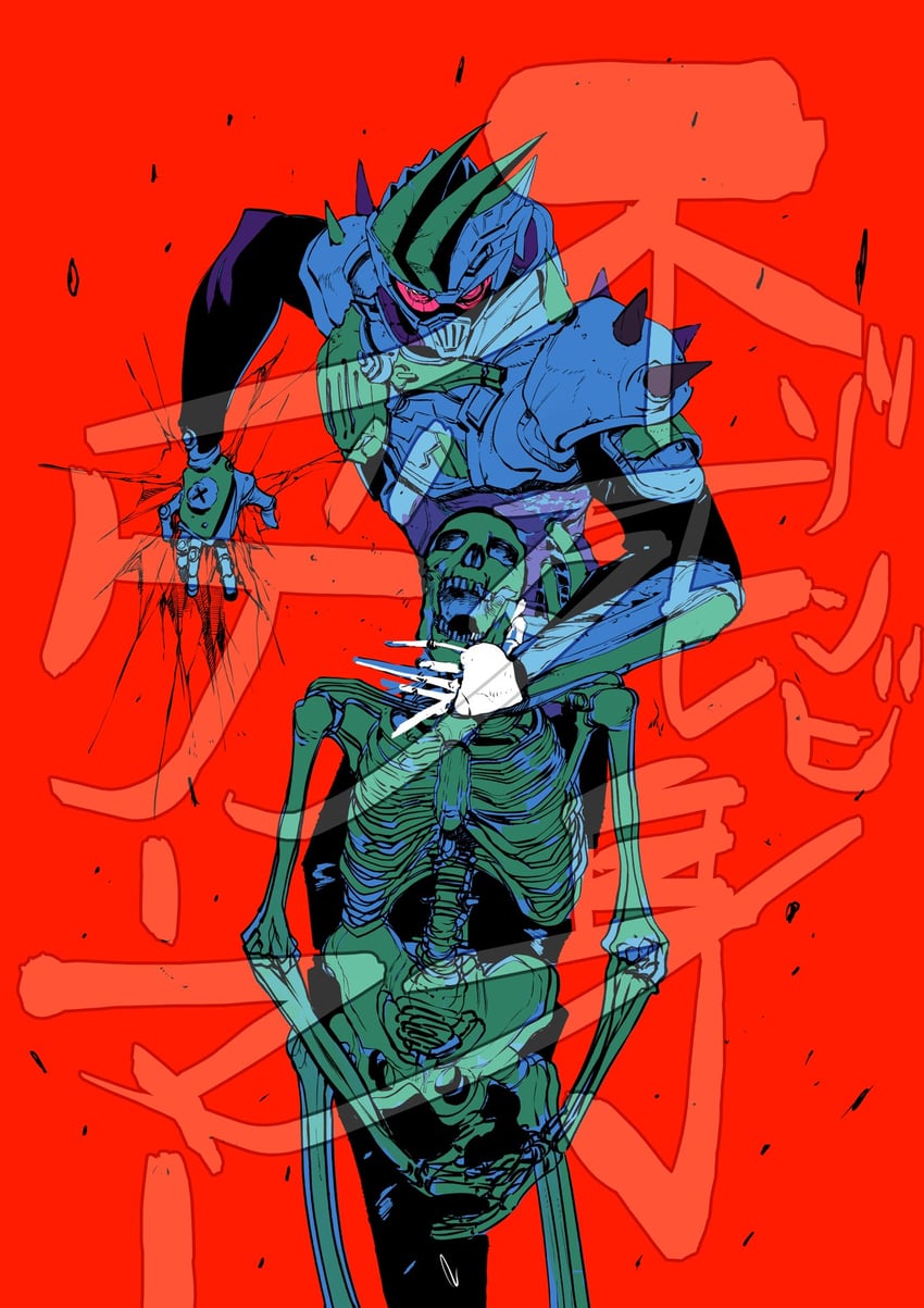 kamen rider genm and dangerous zombie level x (kamen rider and 1 more) drawn by ichitaka_(1015ichitaka)