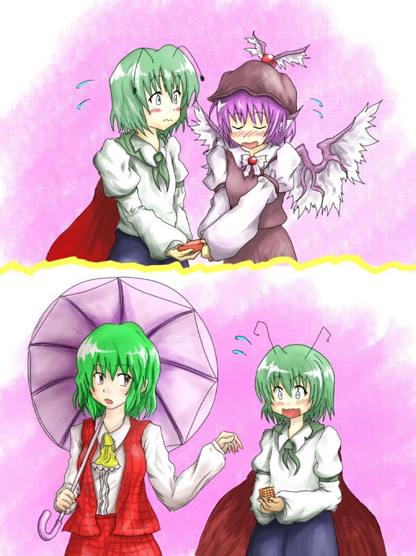 kazami yuuka, mystia lorelei, and wriggle nightbug (touhou) drawn by jr_(flugel0410)