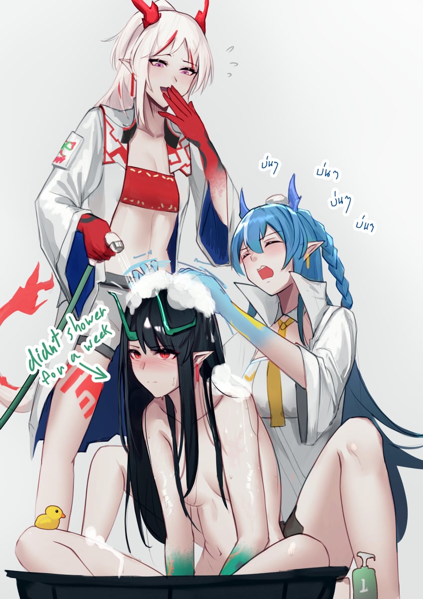 dusk, nian, and ling (arknights) drawn by krirk