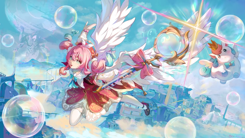 hyacine and little ica (honkai and 1 more) drawn by benzi_li