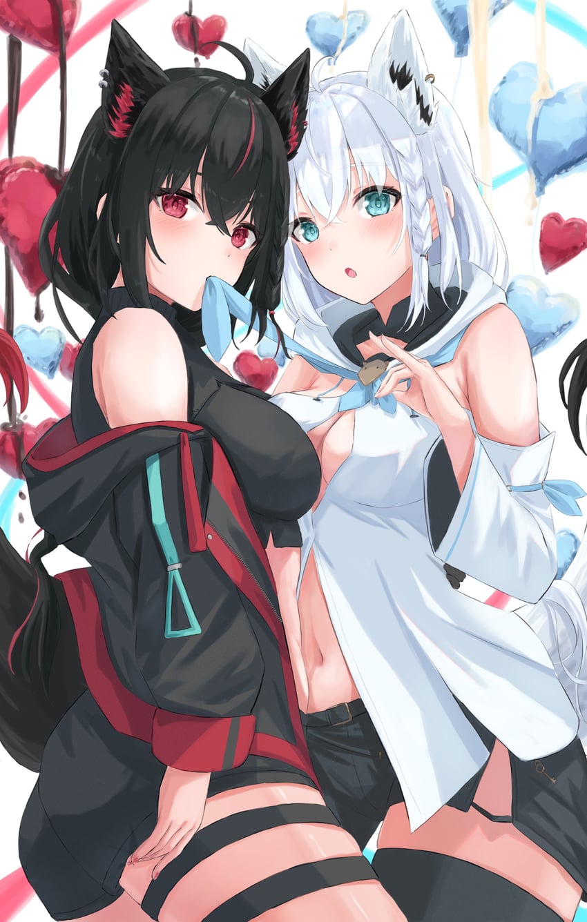 shirakami fubuki and kurokami fubuki (hololive) drawn by y'='y