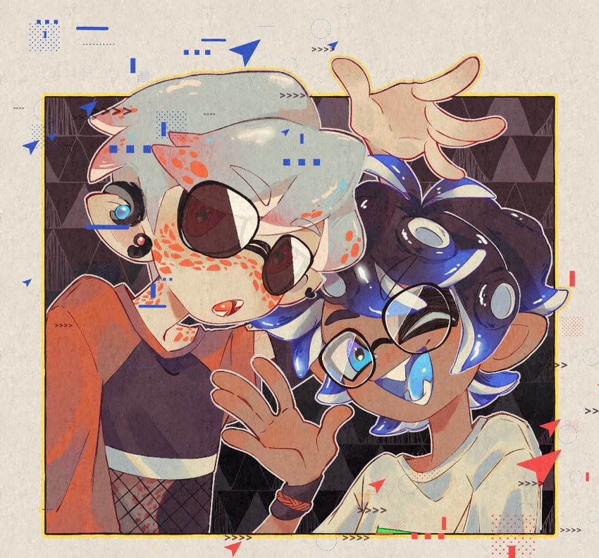 inkling player character, inkling boy, dave strider, and john egbert (splatoon and 1 more) drawn by skounch