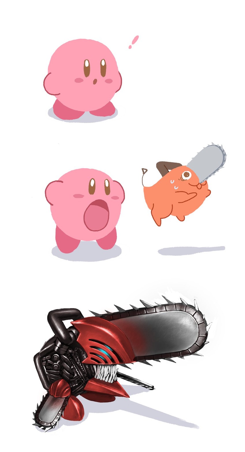 kirby and pochita (chainsaw man and 1 more) drawn by riki_(riki_unc)