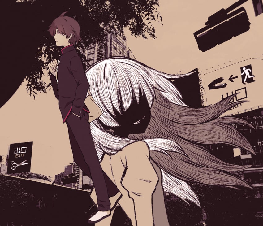 senjougahara hitagi and araragi koyomi (monogatari and 1 more) drawn by 19caito