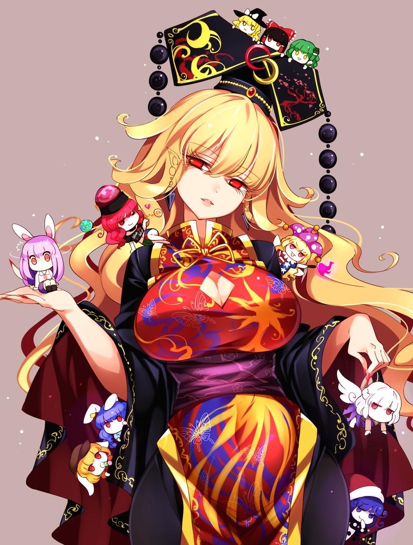 hakurei reimu, kirisame marisa, kochiya sanae, reisen udongein inaba, clownpiece, and 6 more (touhou and 1 more) drawn by raptor7