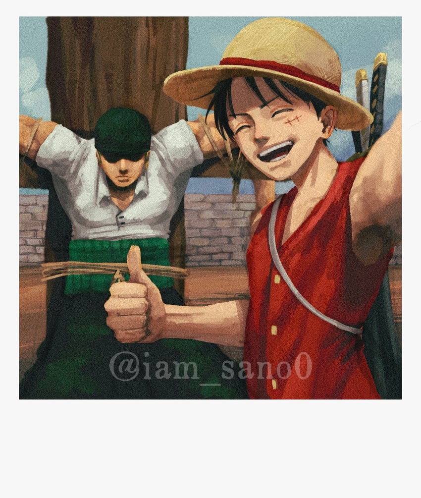 monkey d. luffy and roronoa zoro (one piece) drawn by iam_san3