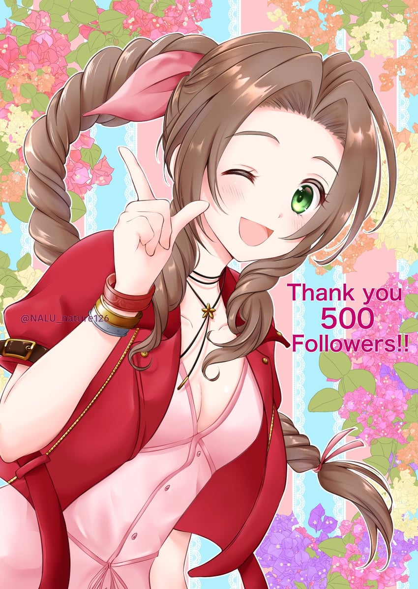 aerith gainsborough (final fantasy and 2 more) drawn by nalu