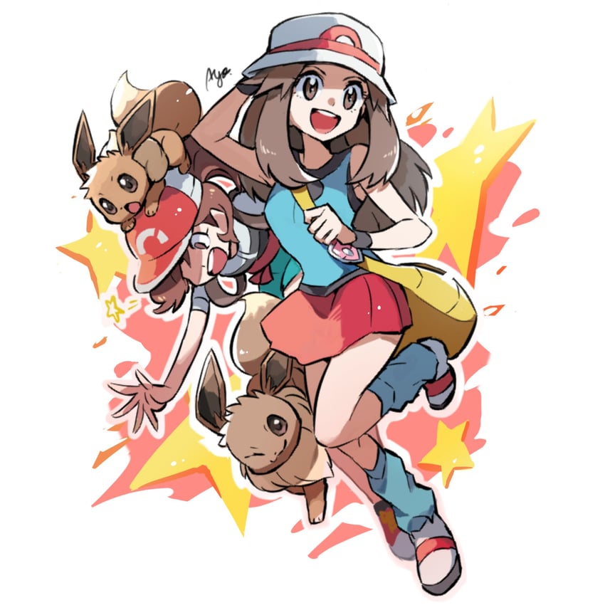 eevee, leaf, and elaine (pokemon and 2 more) drawn by ayo_(ayosanri009)
