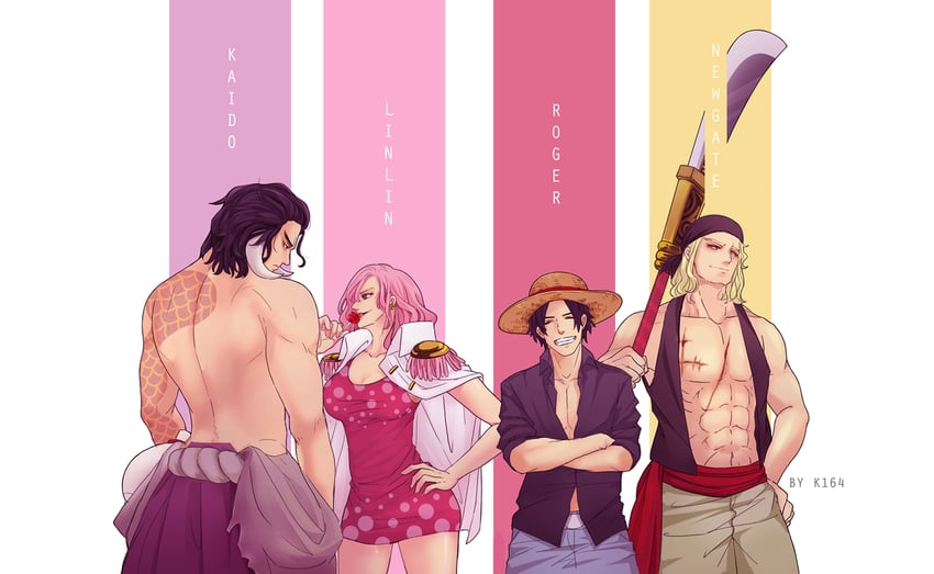 kaidou, gol d. roger, edward newgate, and charlotte linlin (one piece) drawn by k164