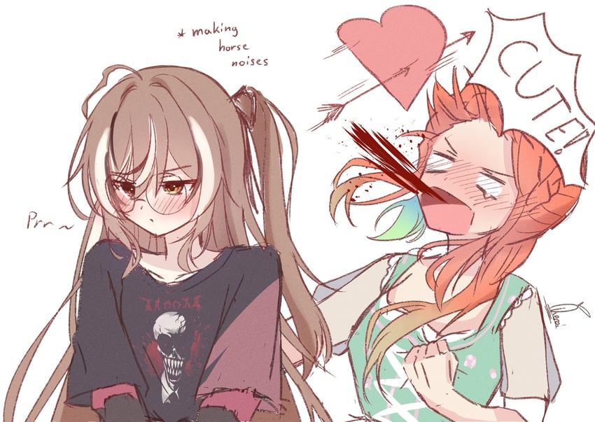 nanashi mumei, takanashi kiara, and nightmare (hololive and 1 more) drawn by daikon_keroi