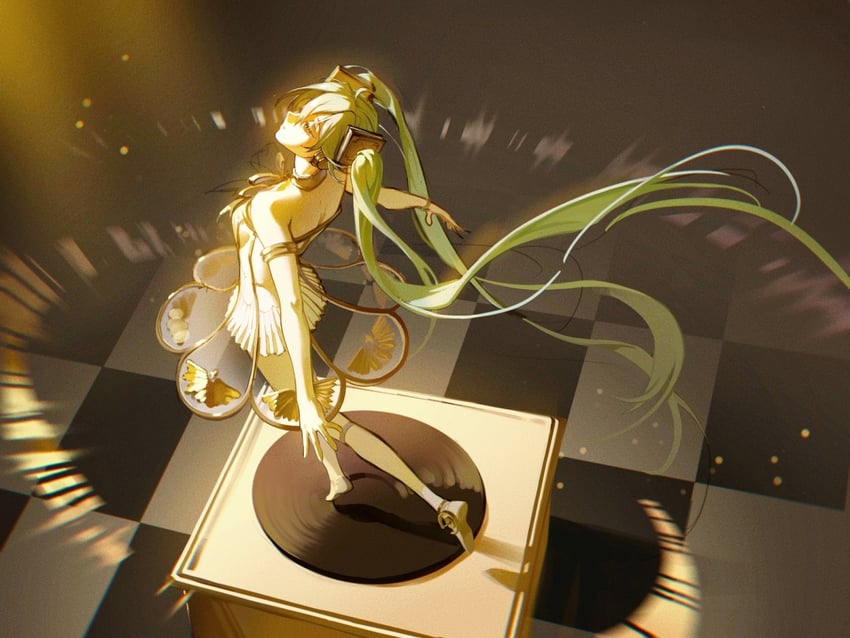 hatsune miku and gramophone miku (vocaloid and 1 more) drawn by hisa_ban