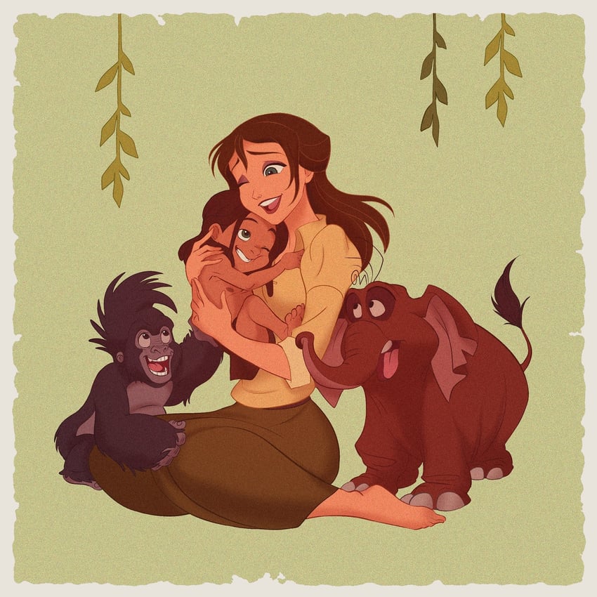 jane porter, tarzan, terk, and tantor (tarzan) drawn by mizala