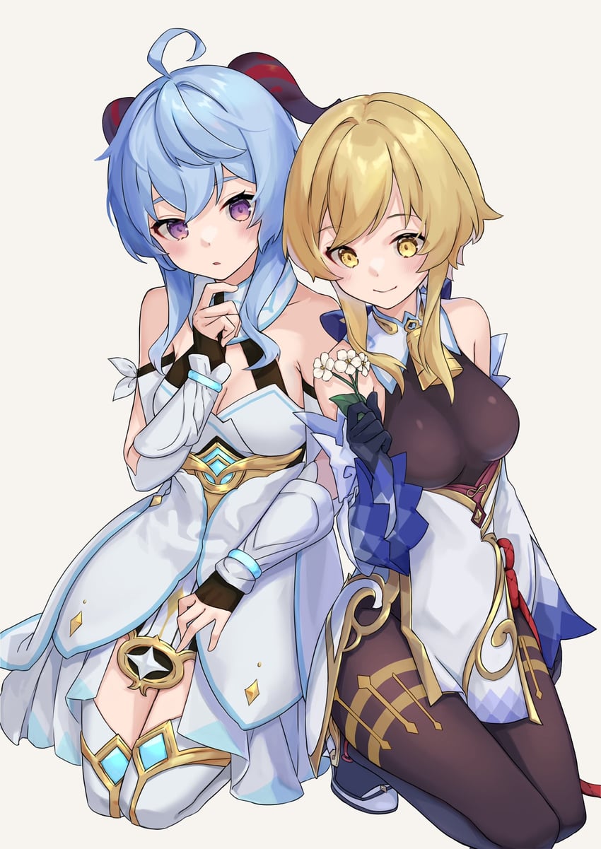 ganyu and lumine (genshin impact) drawn by yu_ri_0320