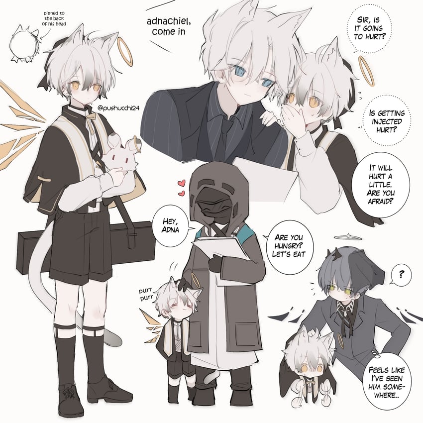 doctor, arene, adnachiel, and steward (arknights) drawn by pushu
