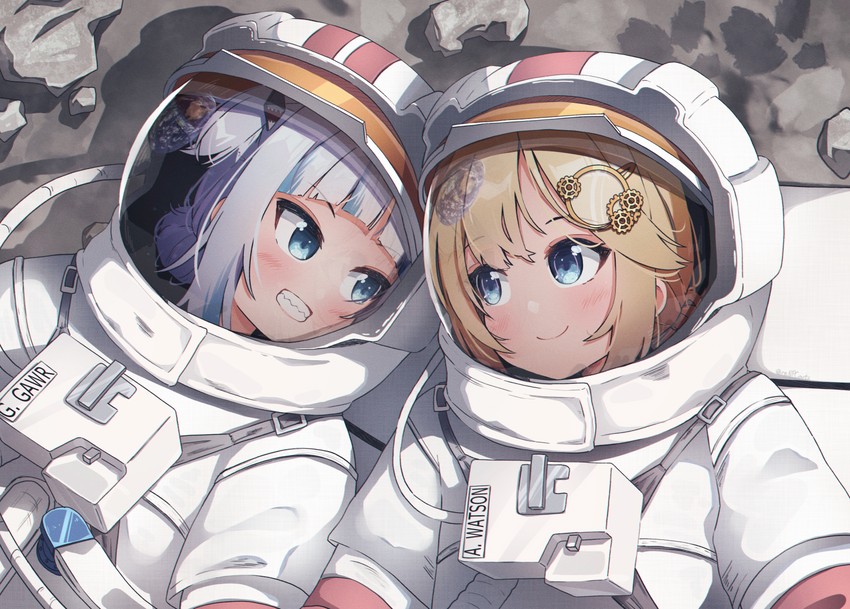 gawr gura and watson amelia (hololive and 1 more) drawn by kiirokuma