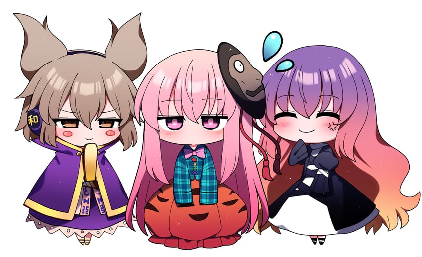 hijiri byakuren, toyosatomimi no miko, and hata no kokoro (touhou) drawn by you_(noanoamoemoe)