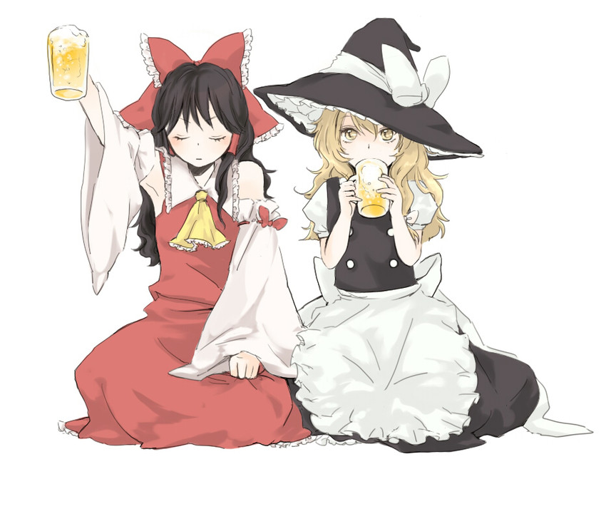 hakurei reimu and kirisame marisa (touhou) drawn by yonu_(yonurime)
