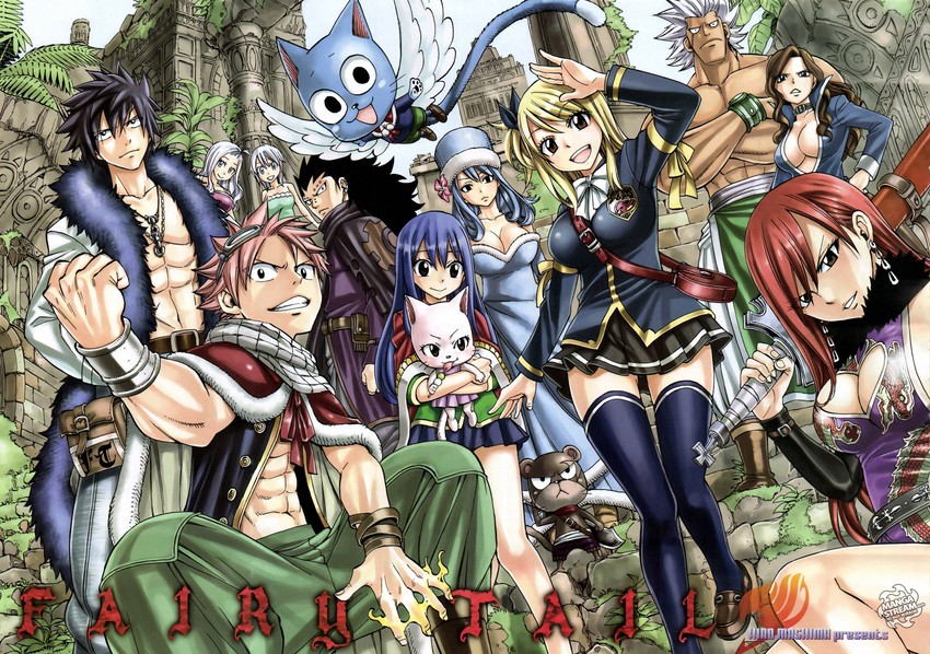lucy heartfilia, erza scarlet, natsu dragneel, wendy marvell, juvia lockser, and 9 more (fairy tail) drawn by mashima_hiro