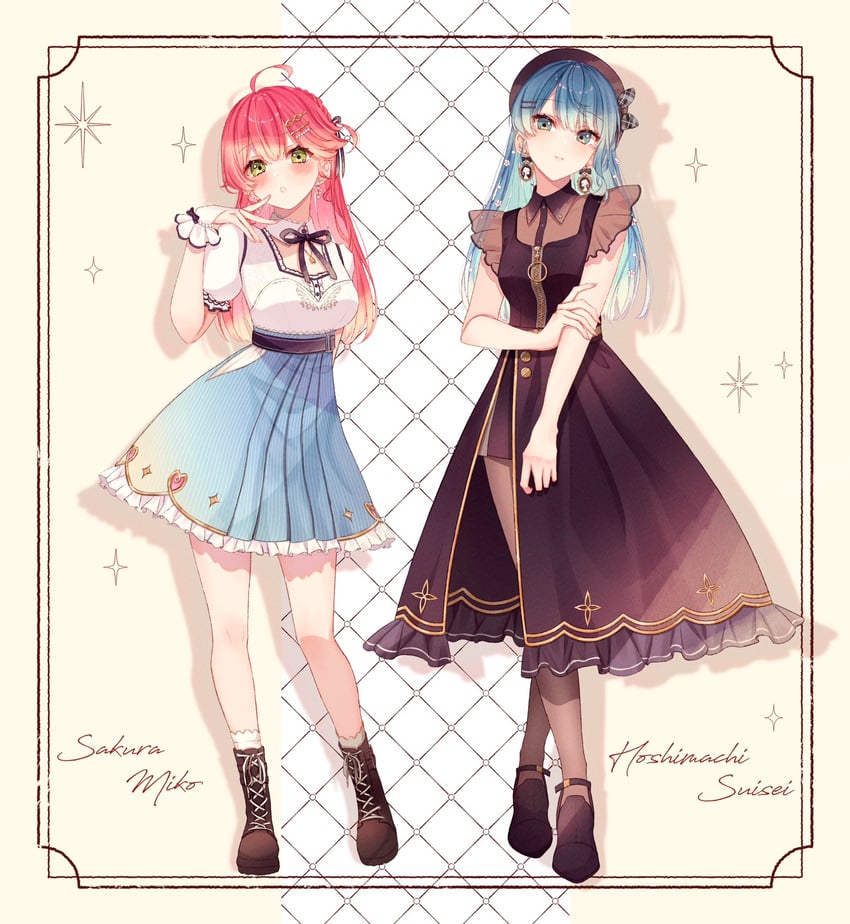 hoshimachi suisei and sakura miko (hololive) drawn by violet_viora