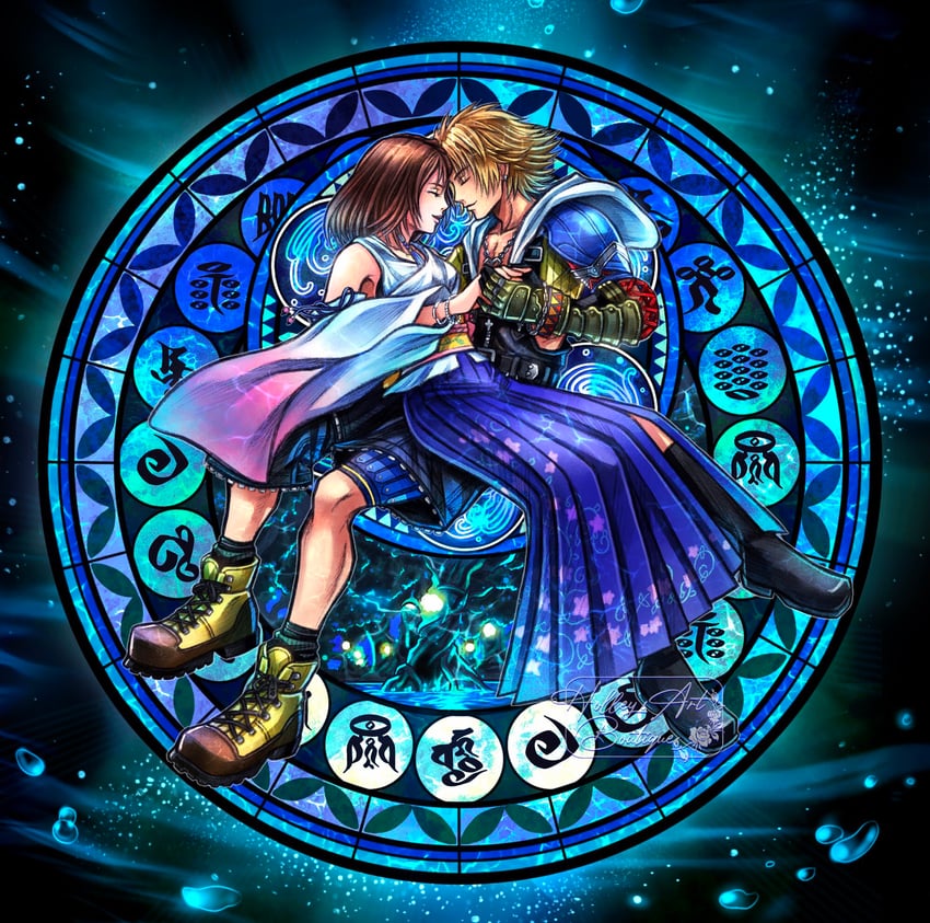 yuna and tidus (final fantasy and 2 more) drawn by hollypolllyy
