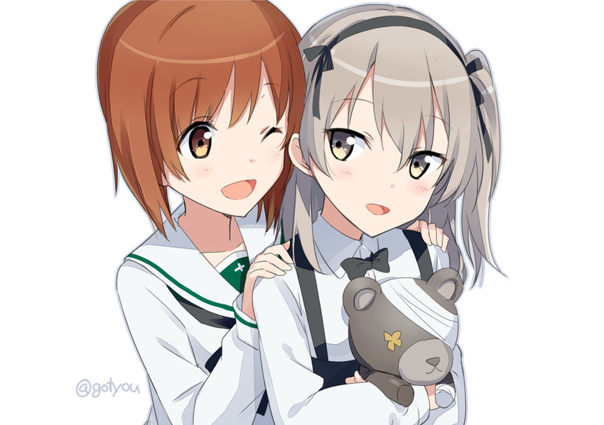 nishizumi miho, shimada arisu, and boko (girls und panzer) drawn by gotyou