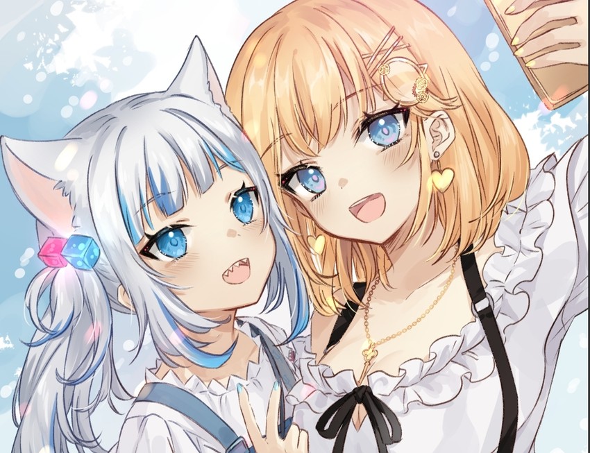 gawr gura and watson amelia (hololive and 1 more) drawn by ten-chan_(eternal_s)