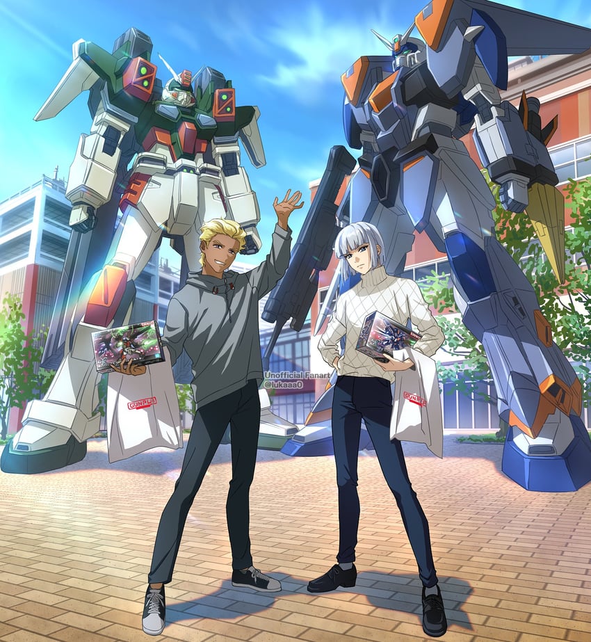 dearka elsman, yzak joule, duel blitz gundam, and lightning buster gundam (gundam and 2 more) drawn by lukaaa