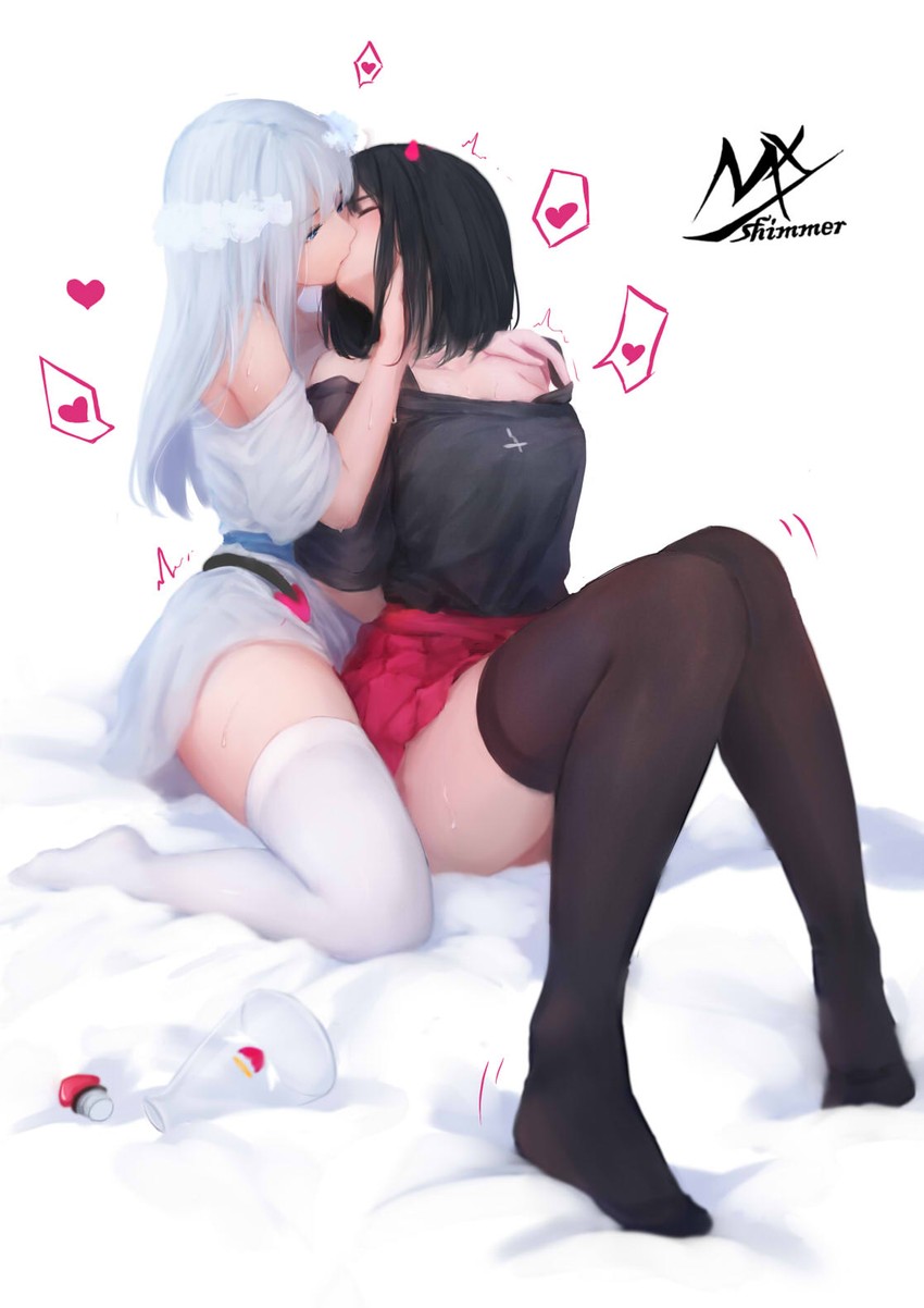 black-haired demon girl and angel girl (original) drawn by shimmer