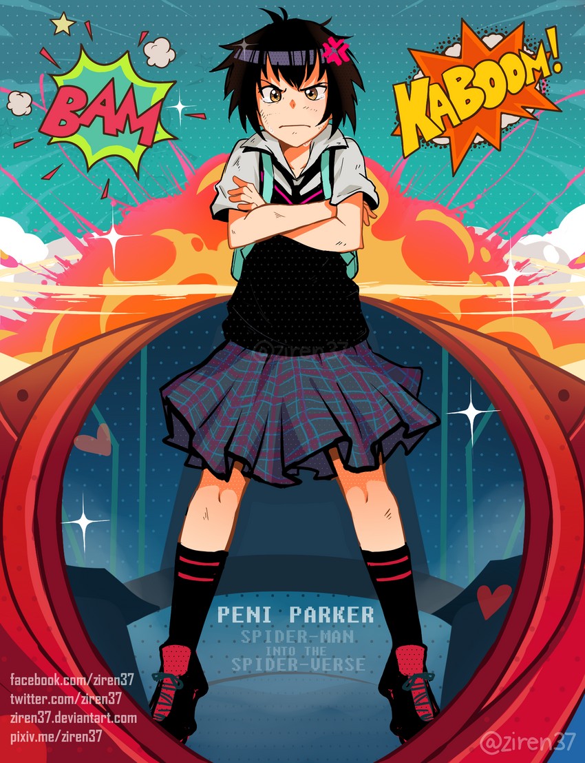 peni parker and sp//dr (marvel and 4 more) drawn by ziren