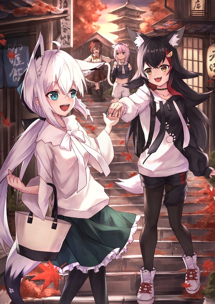 shirakami fubuki, nekomata okayu, ookami mio, and inugami korone (hololive) drawn by masaki_(msk064)