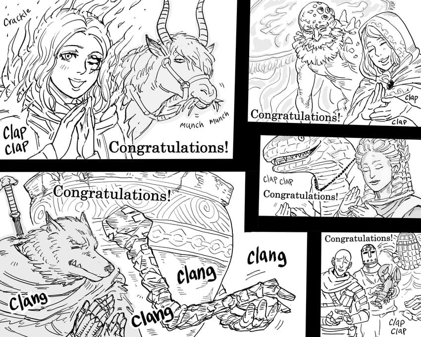 melina, blaidd the half-wolf, torrent, sorceress sellen, patches, and 8 more (neon genesis evangelion and 1 more) drawn by bb_(baalbuddy)