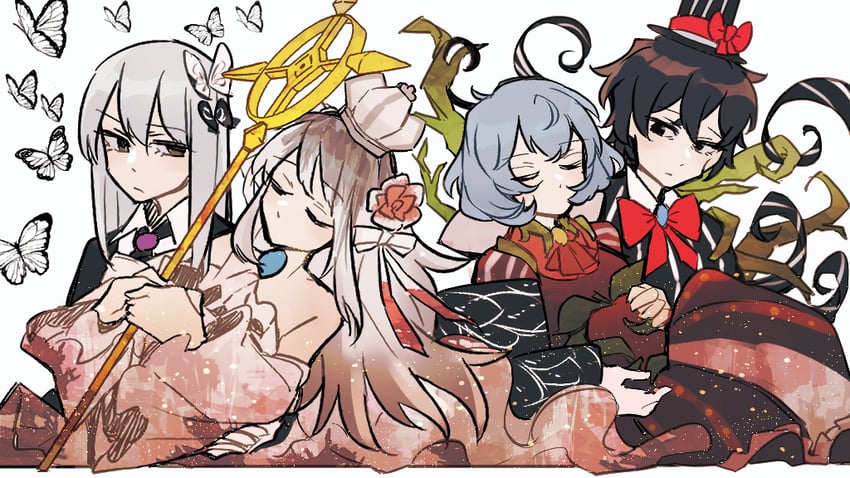angela, roland, funeral of the dead butterflies, snow white's apple, ozma, and 1 more (project moon and 1 more) drawn by nakame77