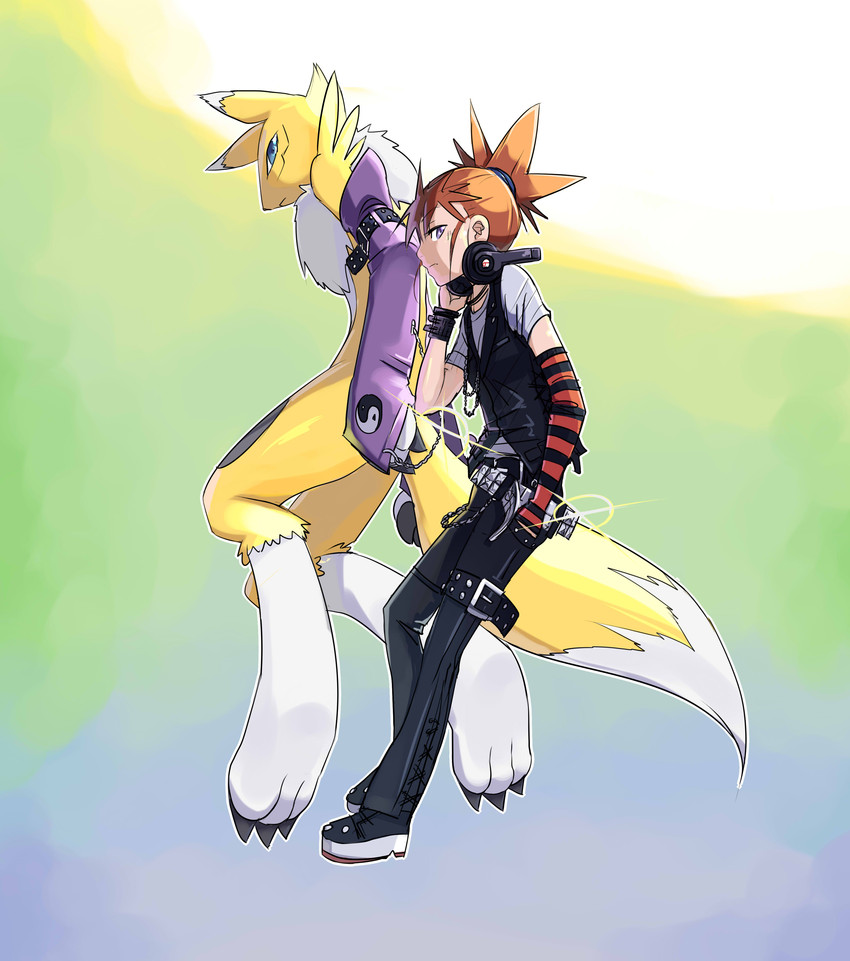 renamon and makino ruki (digimon and 1 more) drawn by riza23
