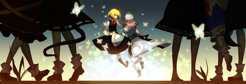 saigyouji yuyuko, rumia, nazrin, wriggle nightbug, kurodani yamame, and 2 more (touhou) drawn by arlmuffin