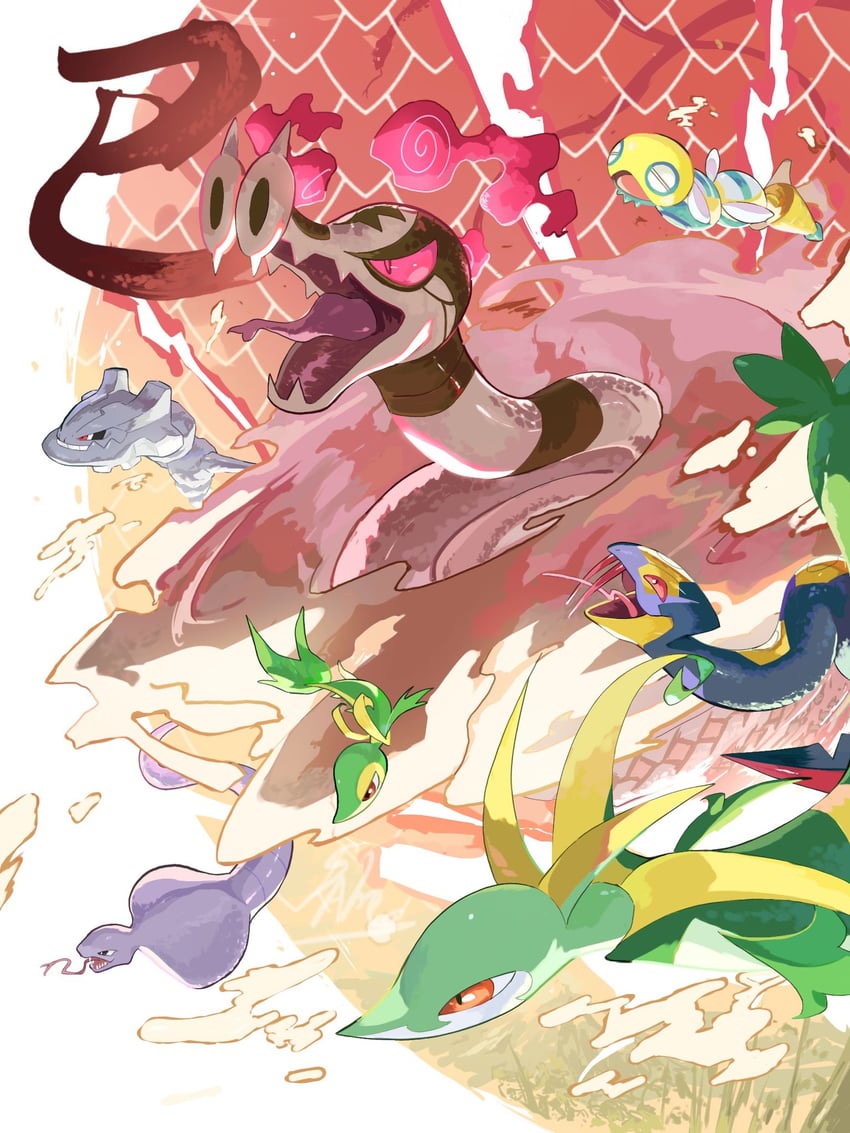 snivy, serperior, arbok, steelix, seviper, and 3 more (pokemon) drawn by samugohan3658