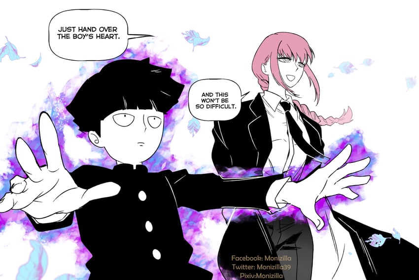 makima and kageyama shigeo (chainsaw man and 1 more) drawn by monizilla