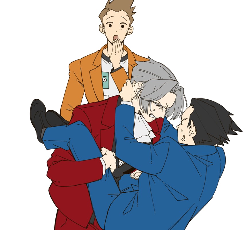 phoenix wright, miles edgeworth, and larry butz (ace attorney) drawn by dajiobjaction