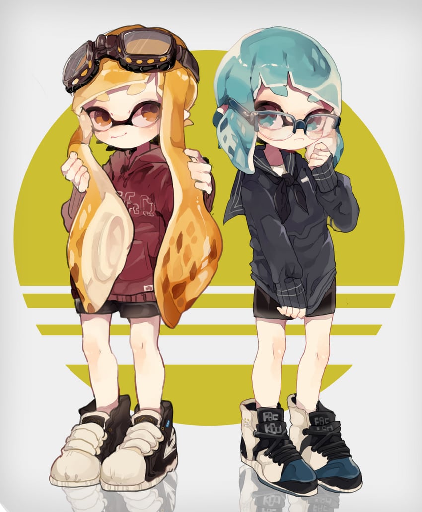 inkling player character and inkling girl (splatoon and 1 more) drawn by burakkukyatto