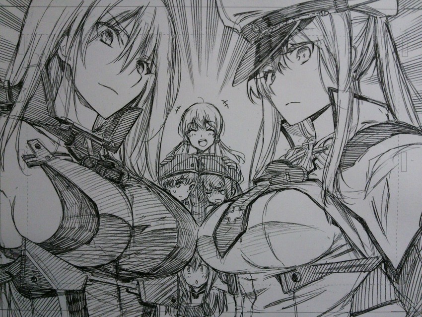 prinz eugen, bismarck, ro-500, graf zeppelin, z1 leberecht maass, and 1 more (kantai collection) drawn by kojima_takeshi