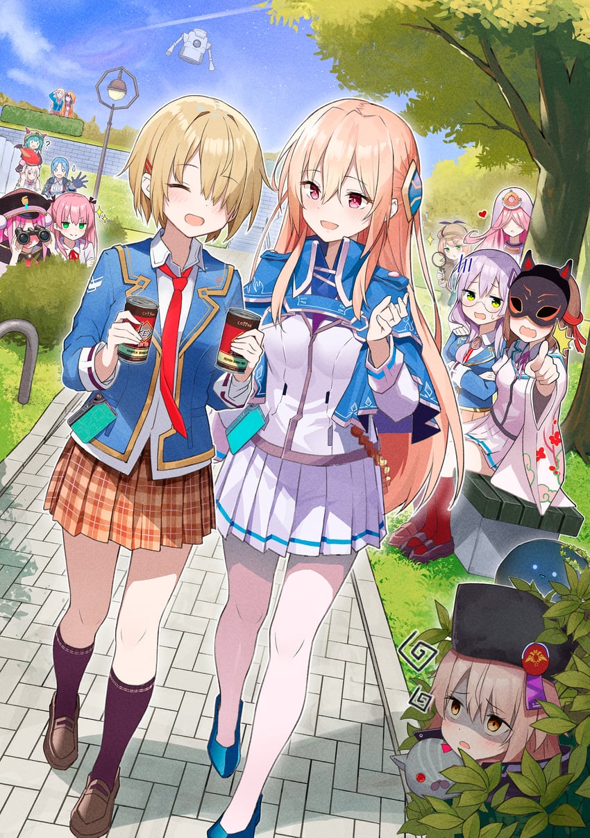 kayamori ruka, izumi yuki, asakura karen, toujou tsukasa, aikawa megumi, and 10 more (heaven burns red) drawn by rinki_oohen