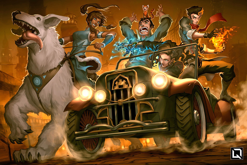 korra, asami sato, bolin, mako, naga, and 1 more (avatar legends and 1 more) drawn by kuroi-tsuki